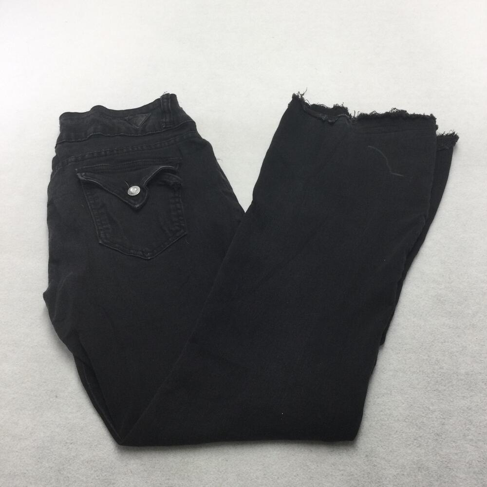 Red Bottoms Flare Jeans Juniors 13 Black Dark Wash Mid Rise Raw Hem 31x31